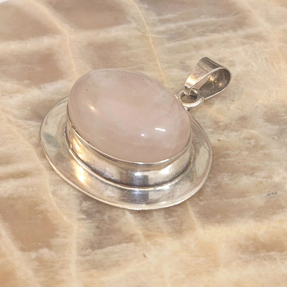 Rose Quartz Sterling Silver Mexico 925 Pendant 16 Grams - Picture 3 of 11